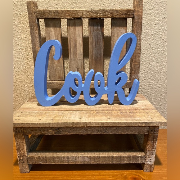 Cook Wood Sign, Blue Cursive "Cook” Wood Decor Sign, Farmhouse Kitchen Decor - Picture 7 of 8